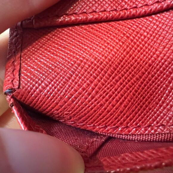 Authentic PRADA Saffiano Lux Leather Tri-Fold Wallet Red with Bow - Picture 8 of 11